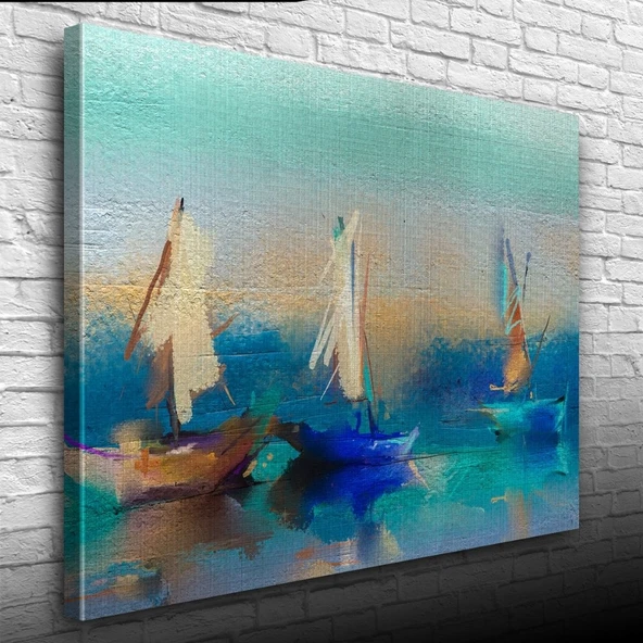Üç Yelkenli Tekne Yağlıboya Kanvas Tablo 50 x 70 ürün görseli 1