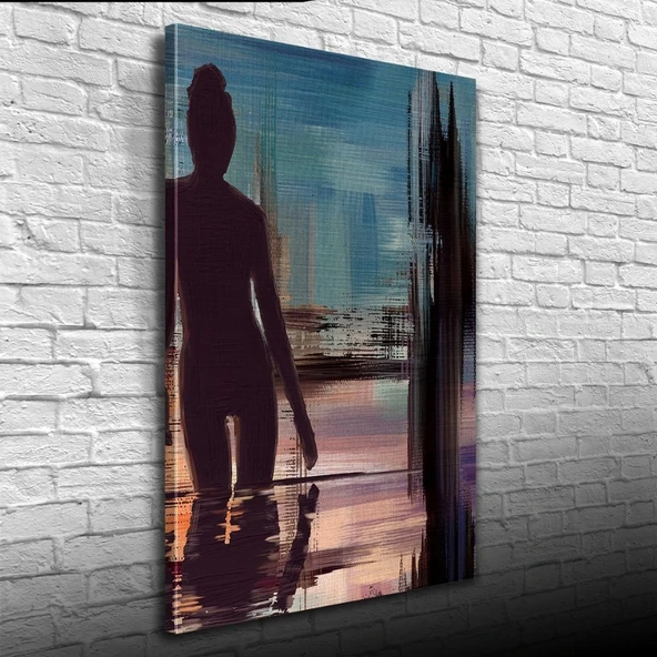 Gece Havuzdaki Kadın , Mavi Siyah Tonlarda Kanvas Tablo 50 x 70 ürün görseli 1