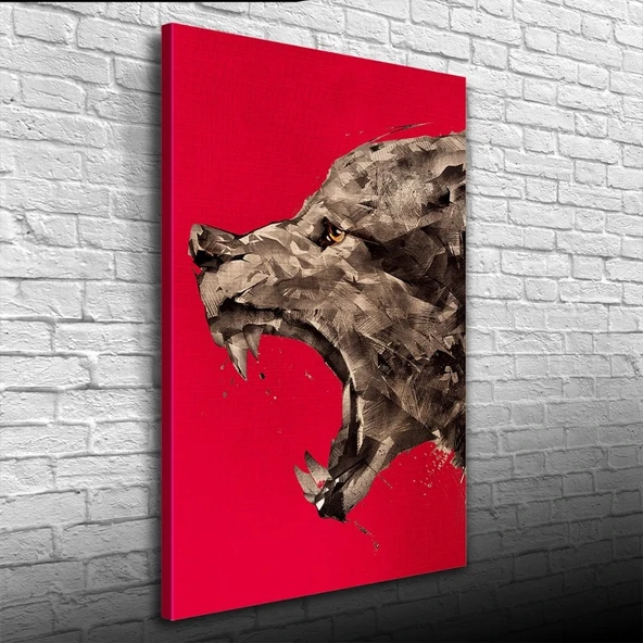 Kızgın Kurt , Kırmızı ve Gri Tonlarda Kanvas Tablo 50 x 70 ürün görseli 1