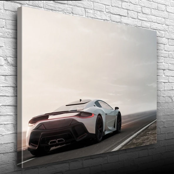 Beyaz Spor Araba Fotoğrafı Kanvas Tablo 50 x 70 ürün görseli 1