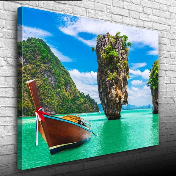 Phuket, Kayık ve Adalar Manzarası Kanvas Tablo 50 x 70 ürün görseli 1