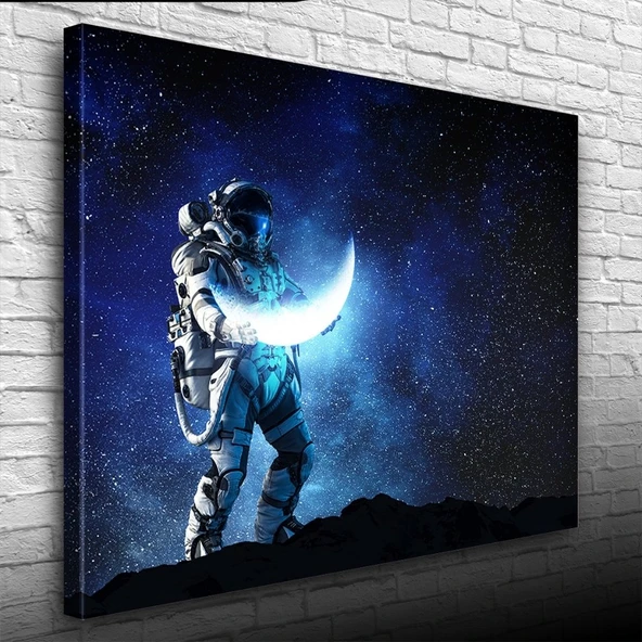 Ay Taşıyan Astronot Soyut Kanvas Tablo 50 x 70 ürün görseli 1