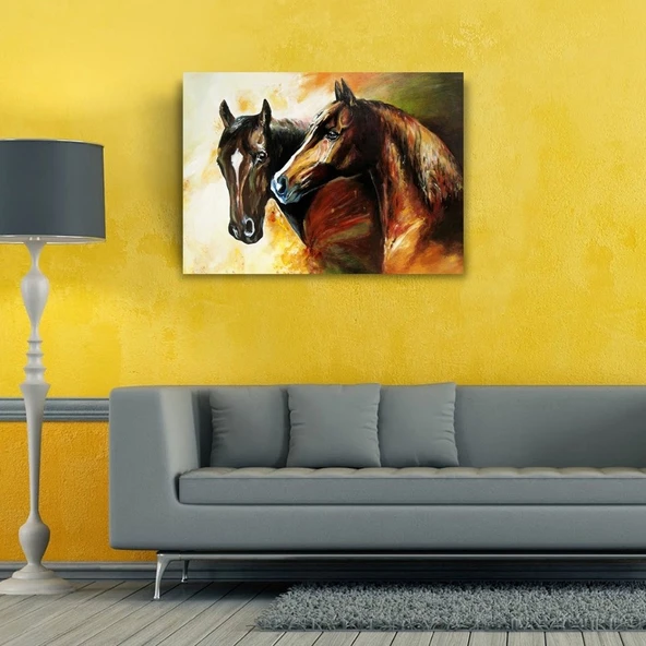 İki At Yağlıboya Kanvas Tablo 50 x 70 - Resim 2