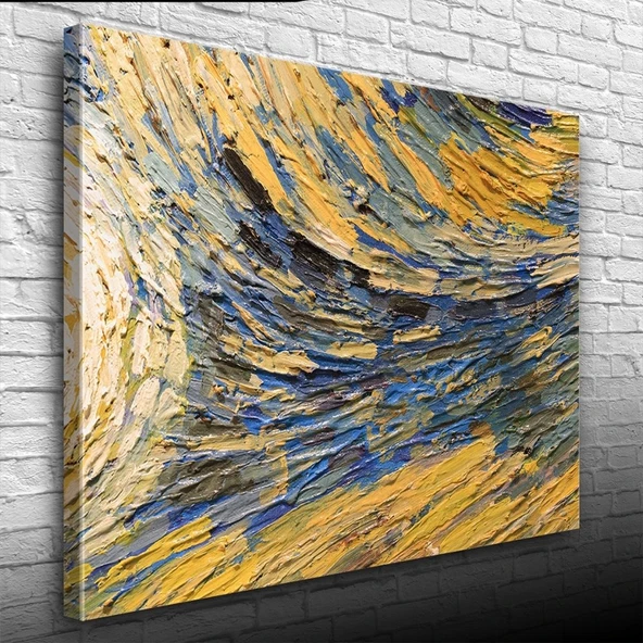Sarı ve Mavi Tonlarda Soyut Yağlıboya Kanvas Tablo 50 x 70 ürün görseli 1