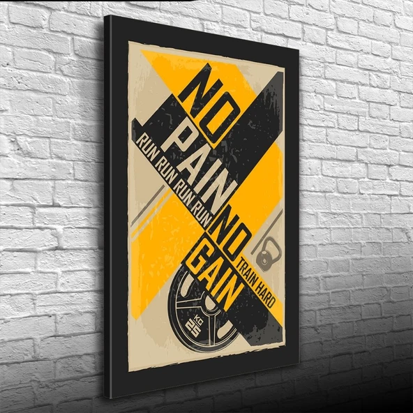 No Pain No Gain Sarı Siyah  Poster Kanvas Tablo 50 x 70 ürün görseli 1