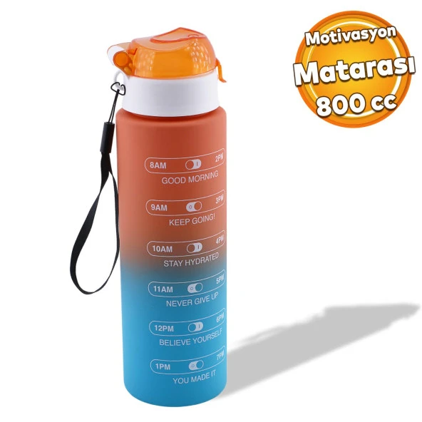 Çift Renk Motivasyon Matarası Pipetsiz Çocuk Sporcu Su Şişesi 800 ml Sızdırmaz Suluk 800 cc ürün görseli 1