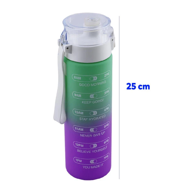 Çift Renk Motivasyon Matarası Pipetsiz Çocuk Sporcu Su Şişesi 800 ml Sızdırmaz Suluk 800 cc ürün görseli 1