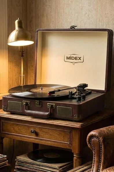 Midex Mtx-101CR Nostaljik Retro Pikap Plak Çalar (Şarjlı Bluetooth Aux Hoparlörlü 3 Devir) İğne Dahil ürün görseli 1