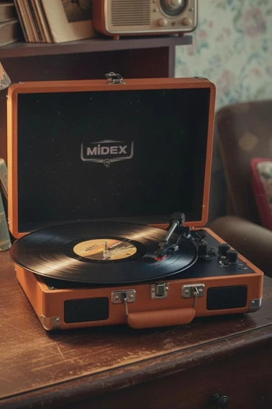 Midex Mtx-101OR Nostaljik Retro Pikap Plak Çalar (Şarjlı Bluetooth Aux Hoparlörlü 3 Devir) İğne Dahil ürün görseli 1