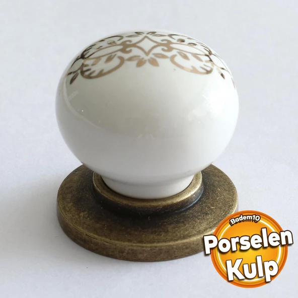 Gerçek Porselen Düğme Eskitme Antik Sarı Mobilya Mutfak Çekmece Dolap Dolabı Kulpu Kulbu Kulpları ürün görseli 1