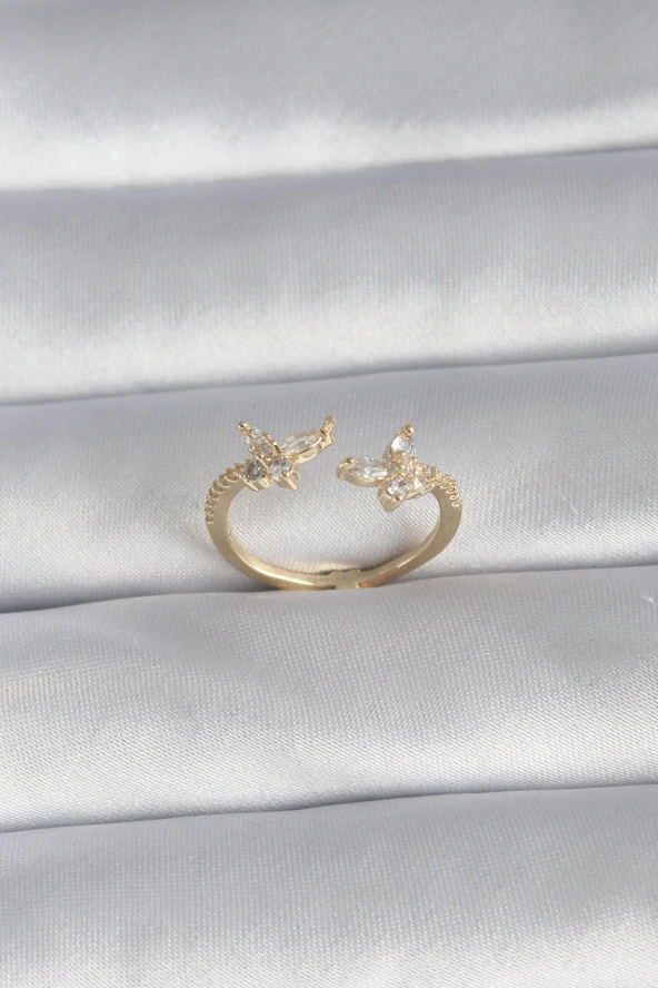 Pirinç Gold Renk Zirkon Taşlı Kelebek Model Kadın Yüzük ürün görseli 1