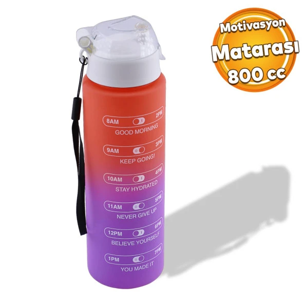 Çift Renk Motivasyon Matarası Pipetsiz Çocuk Sporcu Su Şişesi 800 ml Sızdırmaz Suluk 800 cc ürün görseli 1