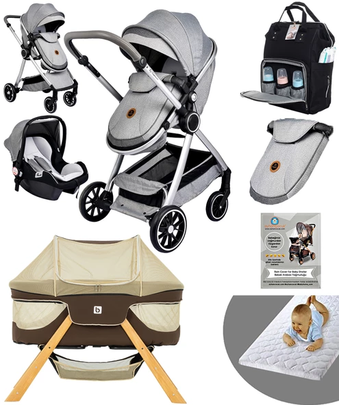 Bay Home Yeni Doğan 9 İn 1 Full Takım 990 Travel Sistem Bebek Arabası Angel Sepet Anne Yanı Beşik ürün görseli 1