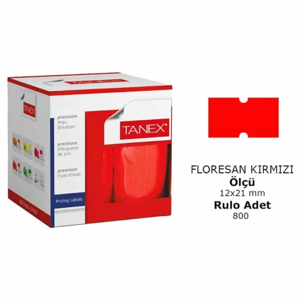 Tanex 12x21 Motex Çizgili Flo Kırmızı Etiket 800 Adet ürün görseli 1