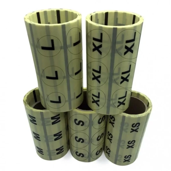 30 MM YUVARLAK ŞEFFAF ÜZERİ BASKILI BEDEN ETİKETİ ( 5XL) ARASI 500 LÜ SARIM ürün görseli 1