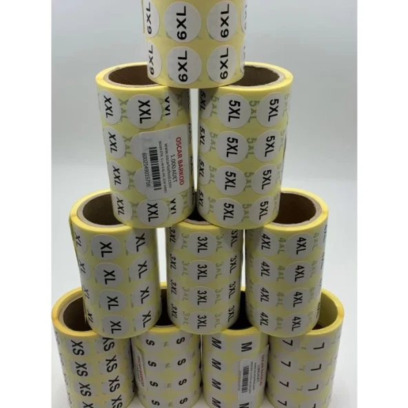 BEDEN ETİKETİ 20 MM YUVARLAK BASKILI ( 2XL) 1000 Lİ SARIM ürün görseli 1