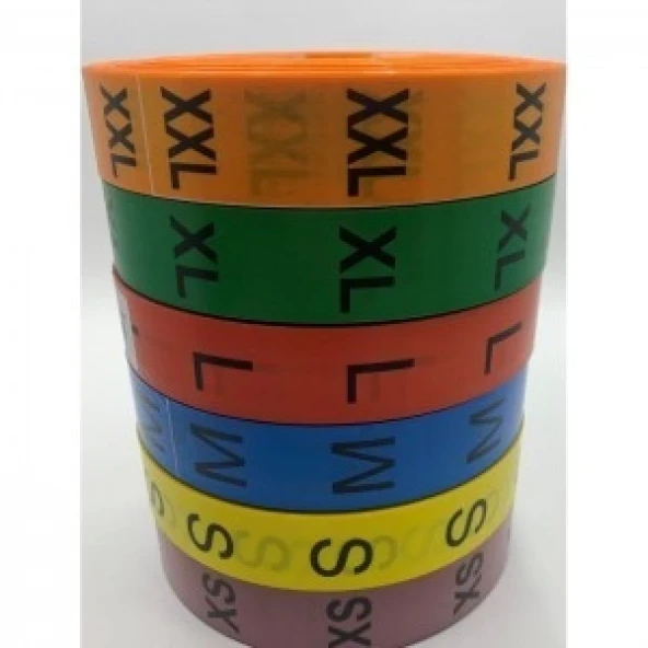RENKLİ BEDEN ETİKETİ XS,S,M,L,XL,XXL BEDENLER 400 ADET ürün görseli 1