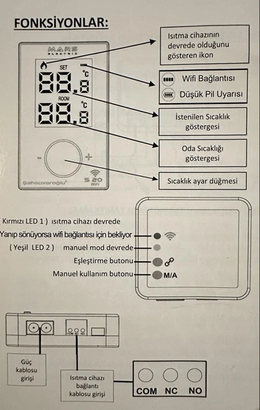 MARS S20  DİGİTAL WİFİ BEYAZ ODA TERMOSTAT - Resim 3