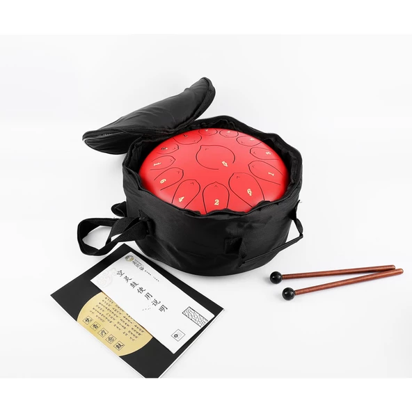 Jwin JTN-1213 12 Inç 13 Ses Ton Çelik Handpan Tongue Drum Davulu - Kırmızı ürün görseli 1
