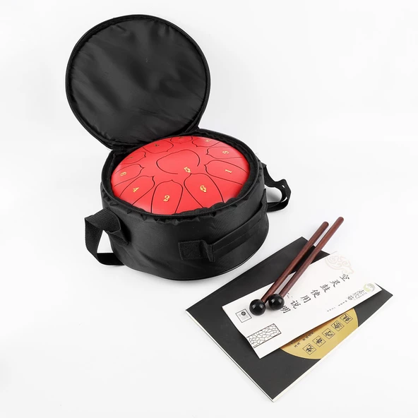 Jwin JTN-1011 10 Inç 11 Ses Ton Çelik Handpan Tongue Drum Davulu - Kırmızı ürün görseli 1