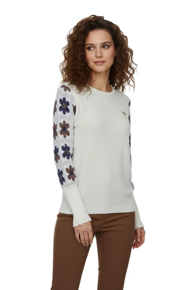 Kadın Triko Papatyalı Kazak BGL-ST03357 - Resim 10