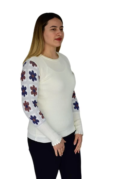 Kadın Triko Papatyalı Kazak BGL-ST03357 - Resim 7