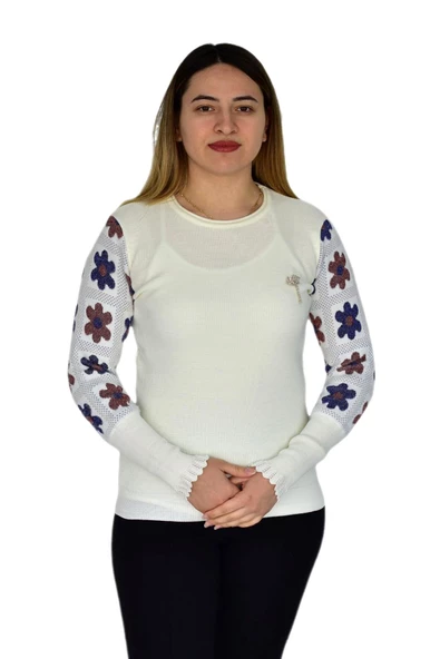 Kadın Triko Papatyalı Kazak BGL-ST03357 - Resim 2