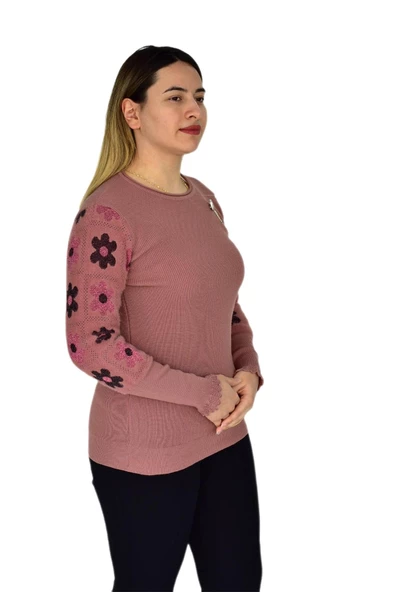 Kadın Triko Papatyalı Kazak BGL-ST03357 - Resim 6