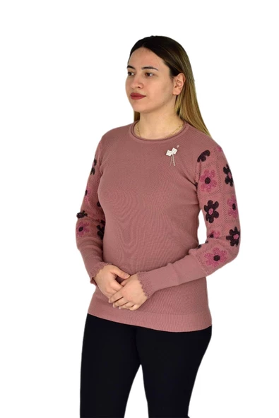 Kadın Triko Papatyalı Kazak BGL-ST03357 - Resim 4