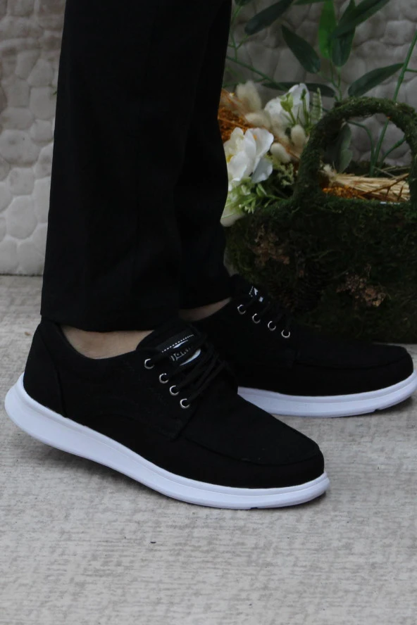 Fort Dks 023 Siyah Beyaz Hafif Rahat Keten Sneaker Erkek Ayakkabı ürün görseli 1