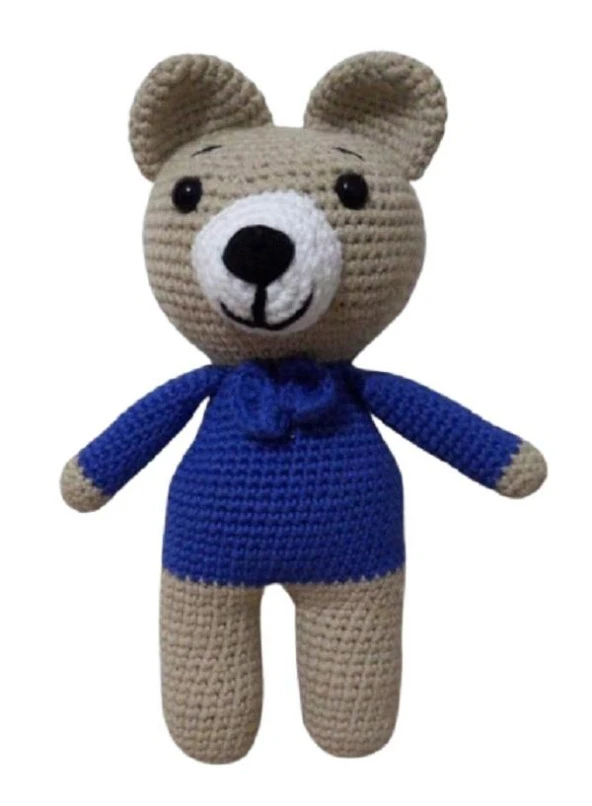 Mavi Papyonlu Sevimli Miniş Ayıcık Uyku Arkadaşı Amigurumi Organik Oyuncak ürün görseli 1