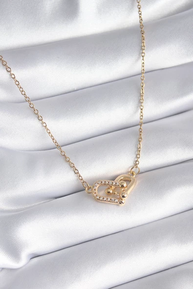 316L Çelik Gold Renk Zirkon Taşlı Model Kadın Kolye TJ-BKO8252 ürün görseli 1