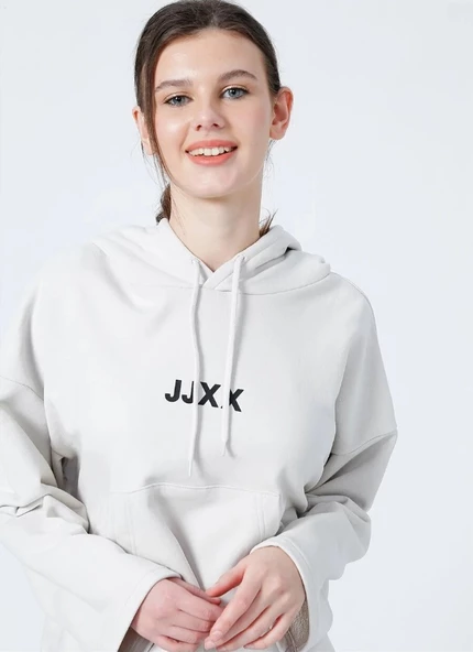 JJXX Yazı Baskılı Kapüşonlu Oversize Kadın Sweatshirt 12220562 ürün görseli 1