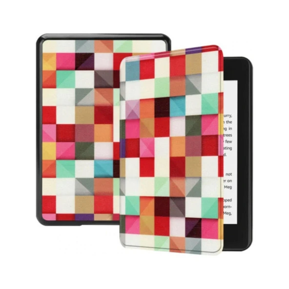 Amazon Kindle Paperwhite 4 - 10. Nesil  2018 Kitap Okuyucu Kılıfı Kareli Karışık ürün görseli 1