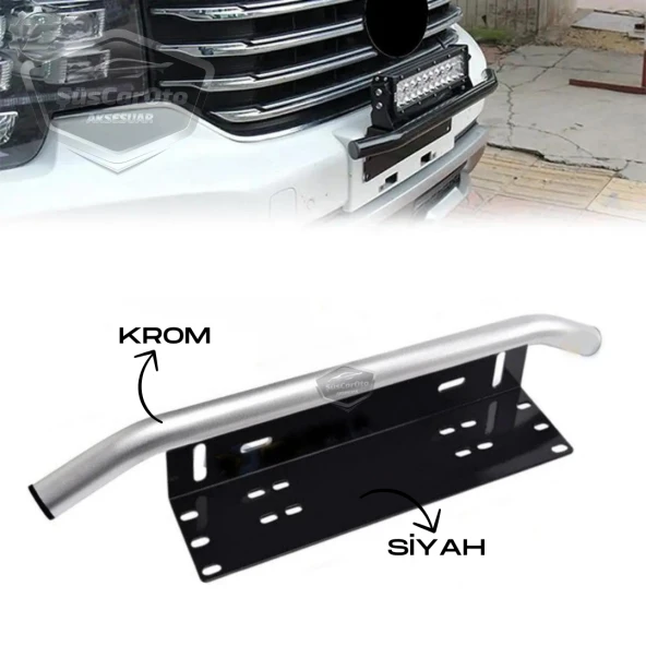 Her Araca Uyumlu Plaka Altlığı ve Koruma Demiri Sis Ayağı SUV 4X4 Off Road Led Montaj Braketi Plakalık Led Bağlantı Ayağı Krom ürün görseli 1