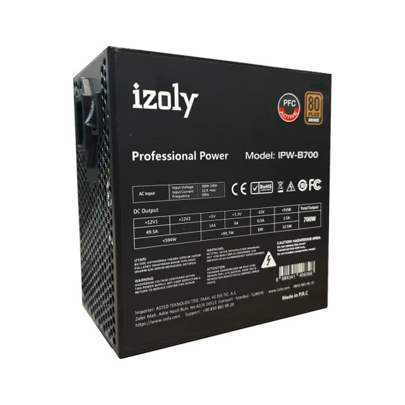 IZOLY IPW-B700 POWER SUPPLY 700W 80+ BRONZE - Resim 2