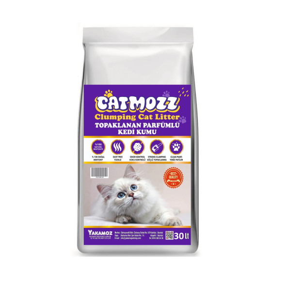 CatMozz Premium Topaklanan Özel Parfümlü Bentonit İnce Beyaz Kedi Kumu Maxi Paket 30 Lt ürün görseli 1