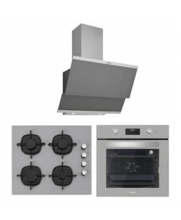 Silverline Bo6502s02 - Cs5335s01 - 3420 Classy 60 Gri Cam Ankastre Set ürün görseli 1