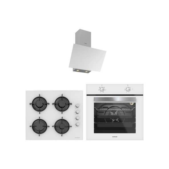 Silverline 3481 Flam - CS5349W01 - BO65E1W01 Beyaz Cam Ankastre Set ürün görseli 1