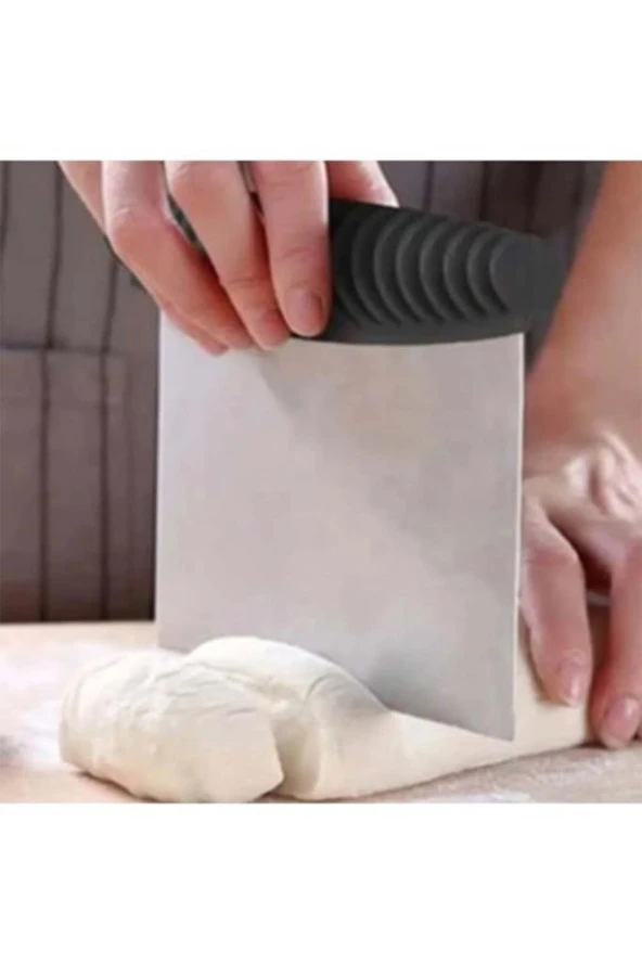 Paslanmaz Çelik Hamur Kesici Doğrayıcı Dilimleyici Spatula Kazıyıcı Desen Saplı ürün görseli 1