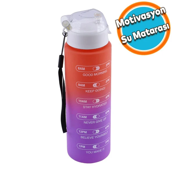 Motivasyon Matarası Su Matara Okul Suluk Pipetsiz Su Şişesi Sporcu Suluğu Çift Renk Sızdırmaz 800 cc ürün görseli 1