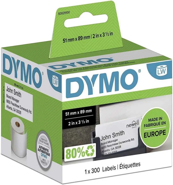 DYMO LW S0929100 Yapışkansız İsim Kart Etiketi 51x89mm / 300 lü Paket  2''inç x 3-1/2''inç ürün görseli 1