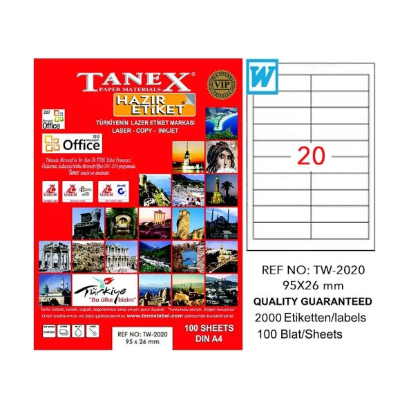TANEX 2020 LASER ETİKET 26x95mm 20x100 2000 ADET ürün görseli 1