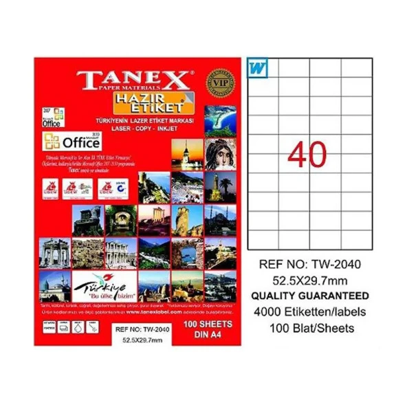 TANEX 2040 LASER ETİKET 52x29mm 40x100 4000 ADET ürün görseli 1