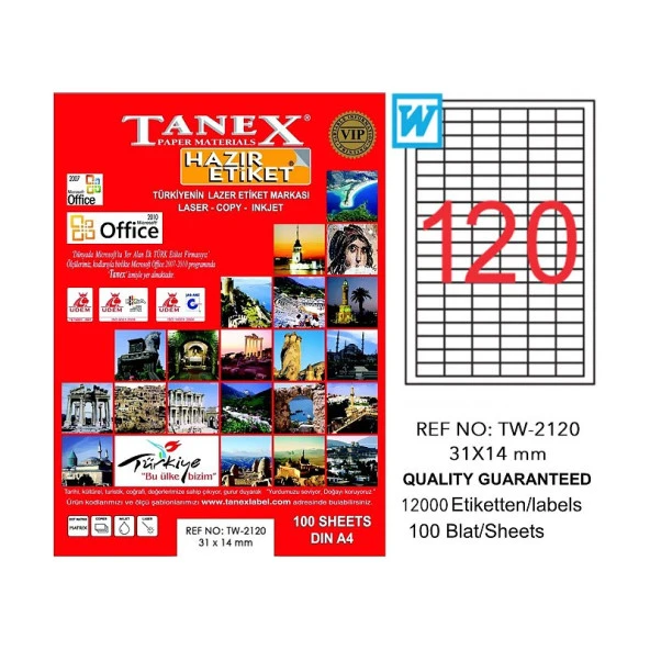 TANEX 2120 LASER ETİKET 31x14mm 20x100 2000 ADET ürün görseli 1
