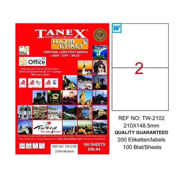 TANEX 2124 LASER ETİKET 70x42mm 21x100 2100 ADET ürün görseli 1