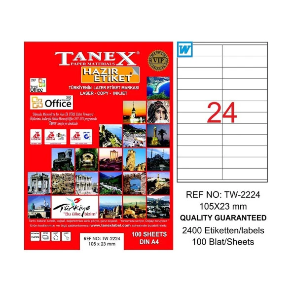 TANEX 2224 LASER ETİKET 105x23mm 24x100 2400 ADET ürün görseli 1