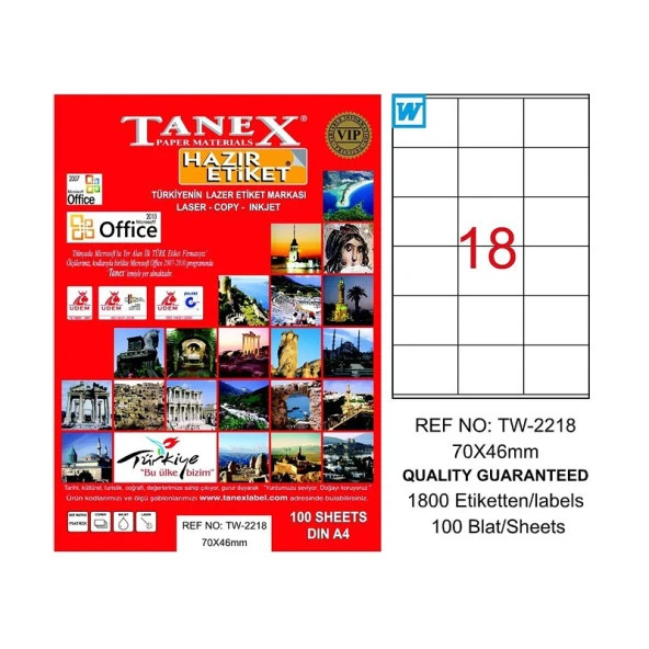 TANEX 2229 LASER ETİKET 70x29mm 30x100 3000 ADET ürün görseli 1