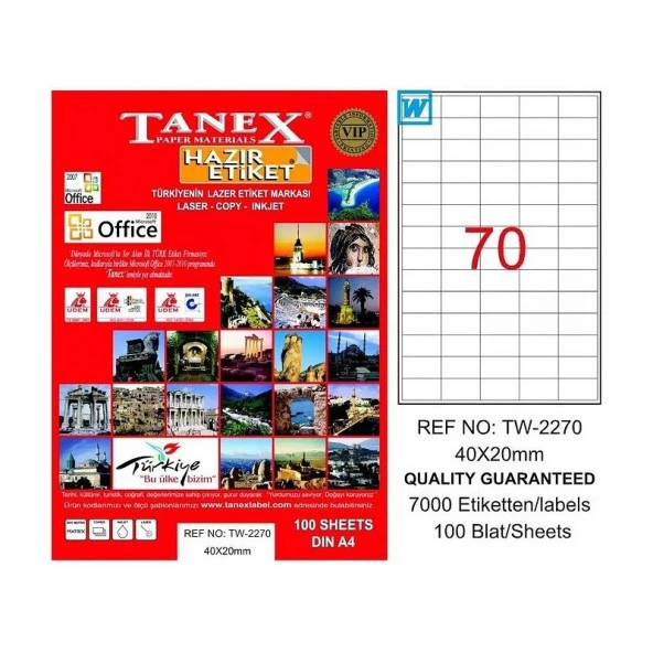 TANEX 2270 LASER ETİKET 40x20mm 70x100 7000 ADET ürün görseli 1