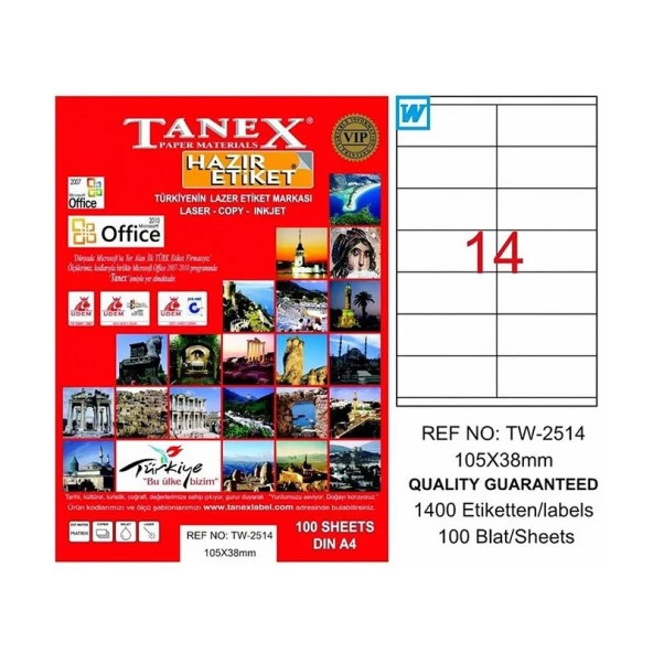 TANEX 2514 LASER ETİKET 105x38mm 14x100 1400 ADET ürün görseli 1